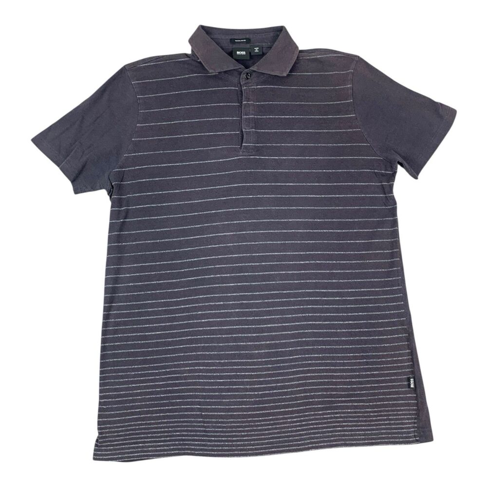 Hugo Boss Men’s Polo Shirt Purple Striped Regular Fit Size Small